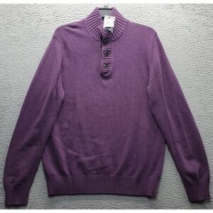 Sean John Sweater Men 2XL Purple Ribbed Hem Long Sleeve Mock Neck Quarter Button